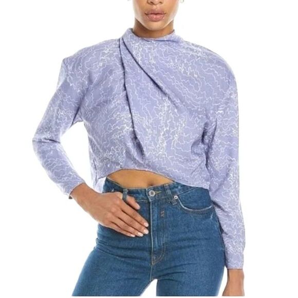 NEW ASTR the Label Purple White Abstract Draped Front Back Tie Cropped Top L - Picture 1 of 15